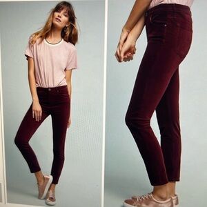 AG the Stevie mid rise velvet ankle skinny jeans in Bordeaux size 28
